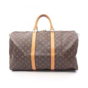 LOUIS VUITTON Brown Monogram Leather Keepall 50 Boston Bag